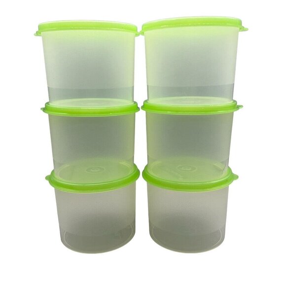 Vintage Tupperware Clear Containers 250 Green Lids NOS 2-1/2 Cups Set of 6 - Picture 1 of 10